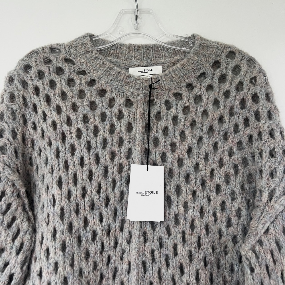 Isabel Marant Etoile grey beige textured open knit crew neck wool blend sweater - Picture 3 of 11
